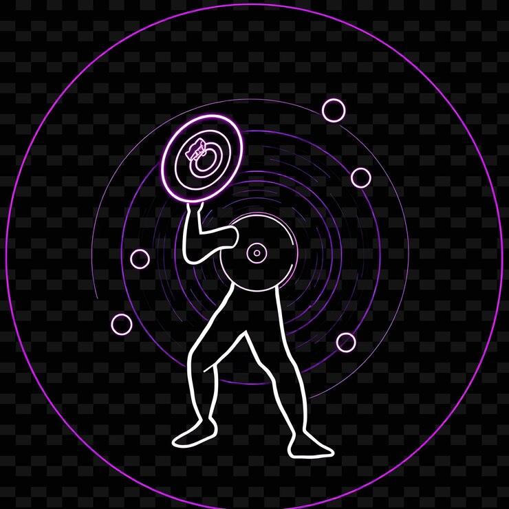 PSD lanzador de disco fitus con diseño de arte de giro de neón de disco con decoración de color mixto púrpura y blanco giratorio1
