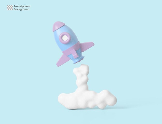 Lanzamiento de cohetes de dibujos animados sobre fondo rosa. Concepto de inicio de negocios. representación 3D