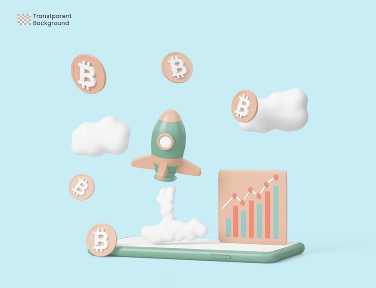 PSD lanzamiento de cohetes desde la pantalla del móvil con el lanzamiento exitoso del negocio exitoso de bit coin