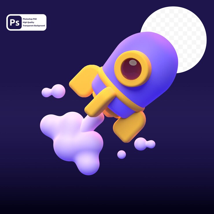 PSD lanzamiento de nave espacial en render 3d para presentación web de activos gráficos u otros