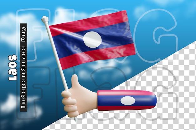 Le Laos Agitant Le Drapeau En Tenant La Main Ou Le Drapeau Du Laos En Tenant La Main