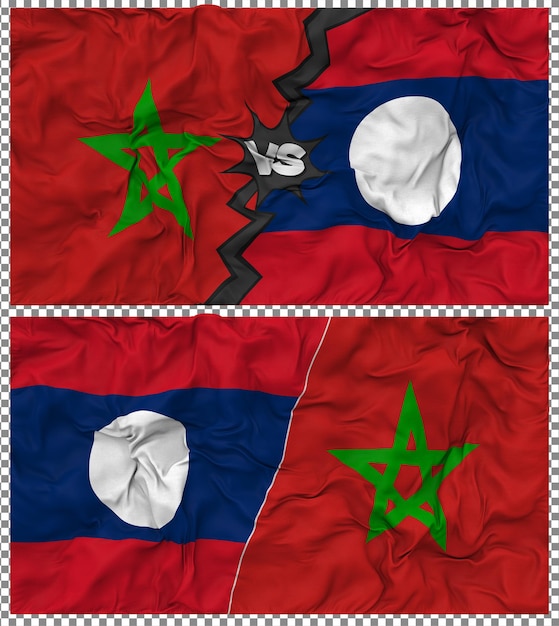 Laos contra Marruecos Media bandera combinada con textura en 3D