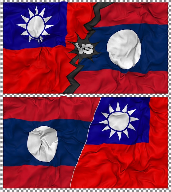 Laos contra Taiwán Media bandera combinada con textura en 3D
