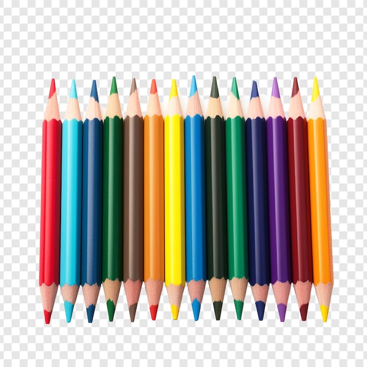 PSD los lápices de varios colores aislados sobre un fondo transparente