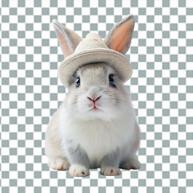 PSD un lapin blanc avec un œil bleu est assis sur un fond transparent