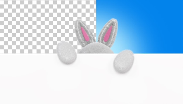 PSD lapin de dessin animé détient un espace pour le texte oreilles de lapin à fourrure rendu 3d bannière de joyeuses pâques