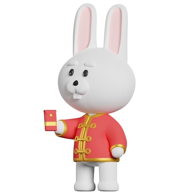 Le lapin mignon qui donne de l'argent dans une enveloppe rouge