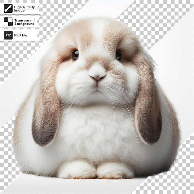 PSD un lapin avec un visage blanc et des oreilles et une boîte noire qui dit lapin