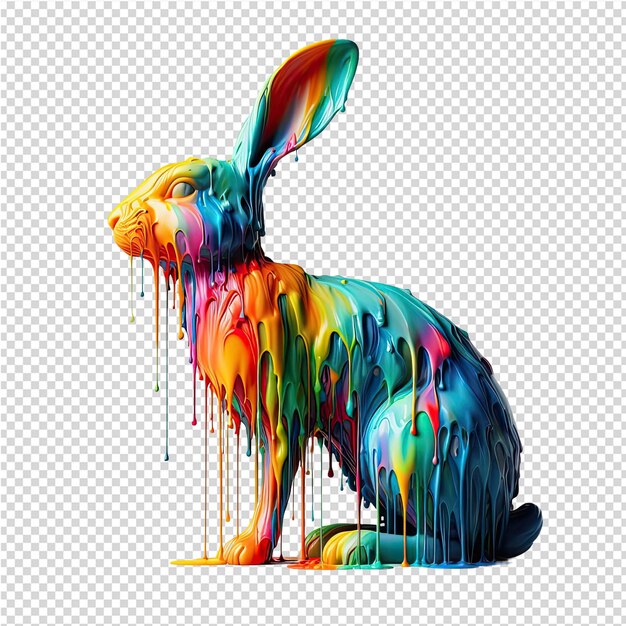 PSD un lapin avec un visage coloré est couvert de peinture colorée