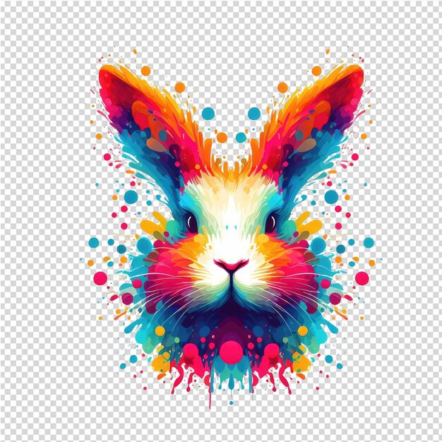 PSD un lapin avec un visage coloré et les mots lapin dessus