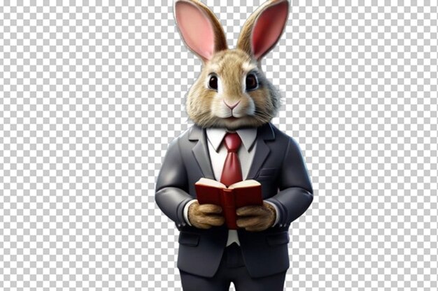 PSD des lapins en cravate tenant un livre rendu en 3d