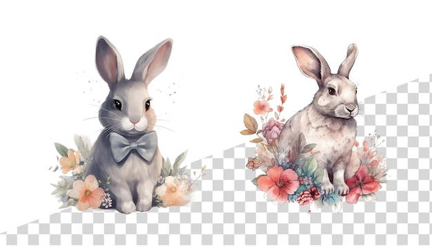 PSD les lapins floraux clipart ai génératif