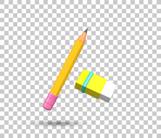 Lápis 3D Ícone Realista 3d renderizado símbolo de lápis amarelo no fundo branco Elementos de educação