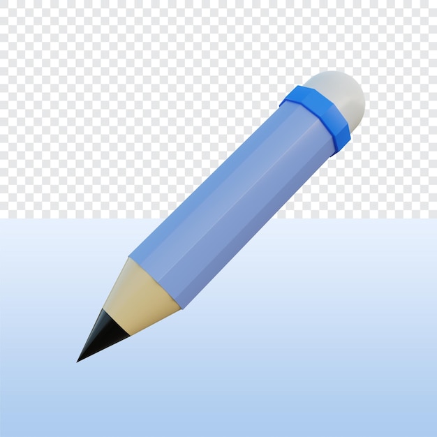 Lápis estacionário de ilustração 3d com borracha