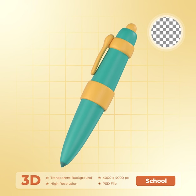 Lápiz 3D para el icono de renderización del paquete escolar