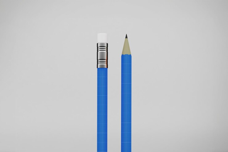 PSD lápiz azul con borrador mockup