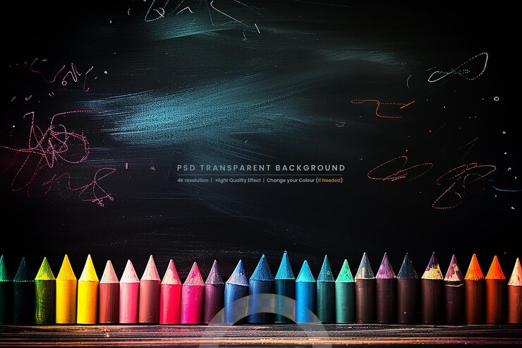 PSD lápiz de colores brillantes sobre un fondo transparente