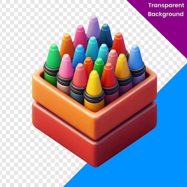 Lápiz de colores en caja con fondo transparente