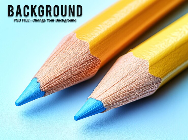 PSD lápiz de colores en fondo azul psd