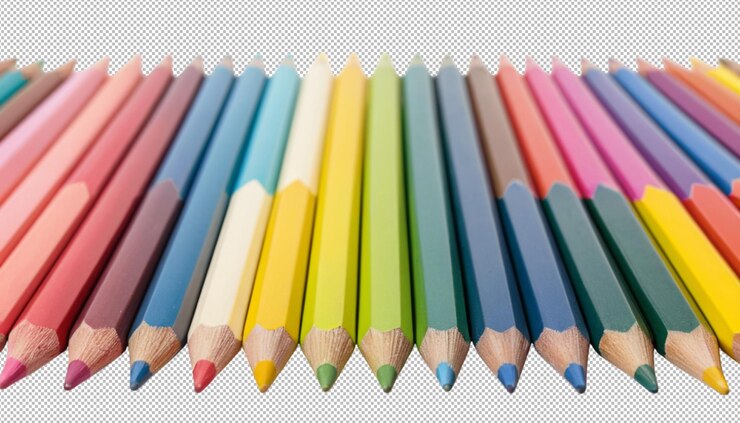 PSD lápiz de colores ordenadamente dispuestos en una fila por color