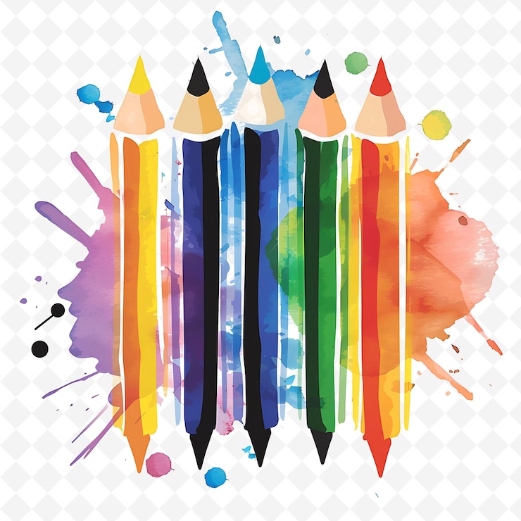 PSD lápiz de colores png con diseño de acuarela con una serie de diseños creativos de arte de contorno