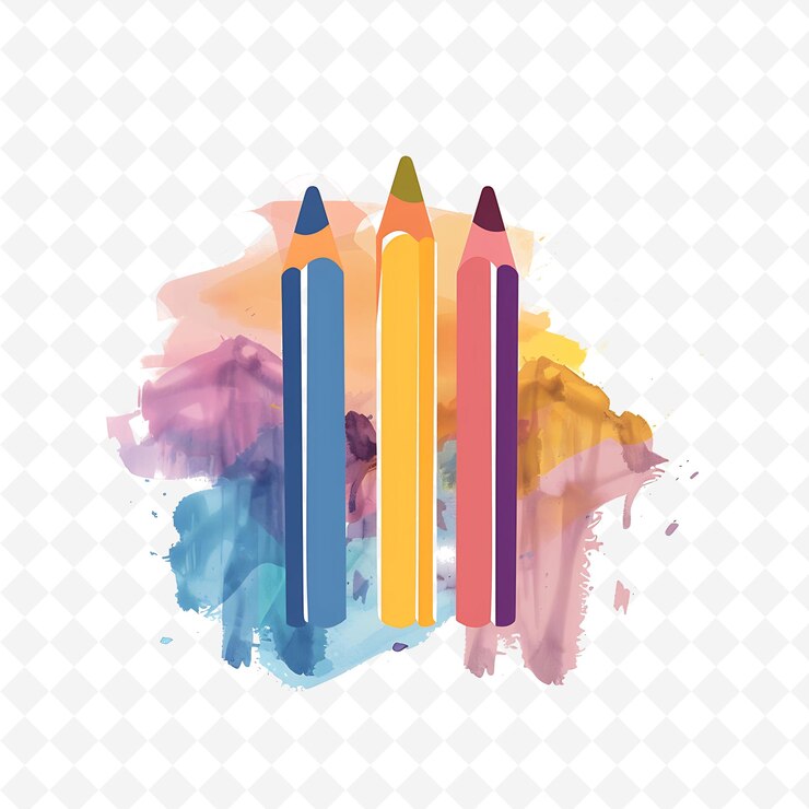 PSD lápiz de colores png con diseño de acuarela con una serie de diseños creativos de arte de contorno