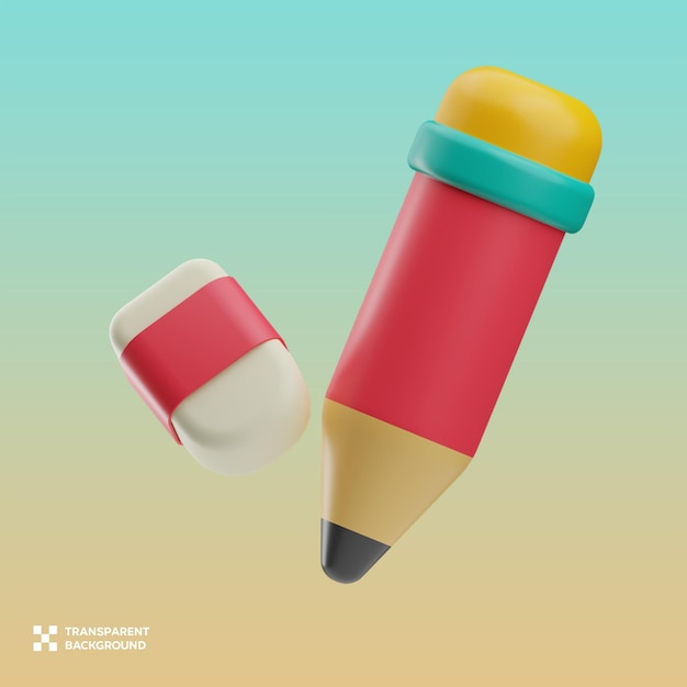 Lápiz y goma de borrar PSD Ilustración 3D