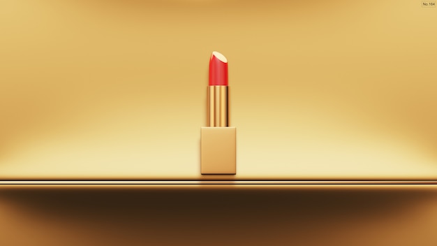 Lápiz labial de lujo en color dorado. render 3d