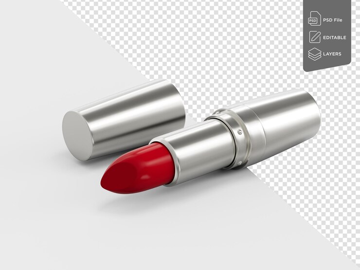PSD lápiz labial rojo plata cerrar ilustración 3d