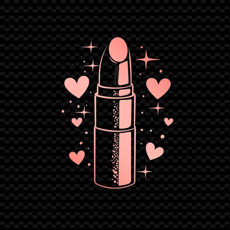 PSD lápiz labial rosa con corazones y corazones en el fondo negro