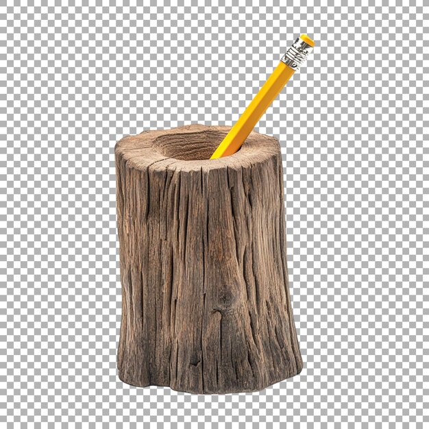 Lápiz PNG en un tronco de madera en un fondo transparente generado por Ai