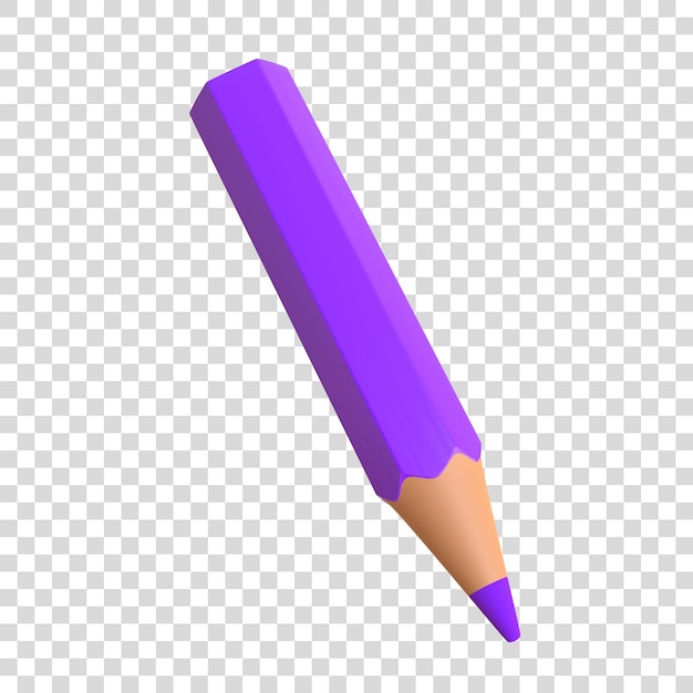 Lápiz púrpura aislado en fondo blanco Ilustración de renderización 3D