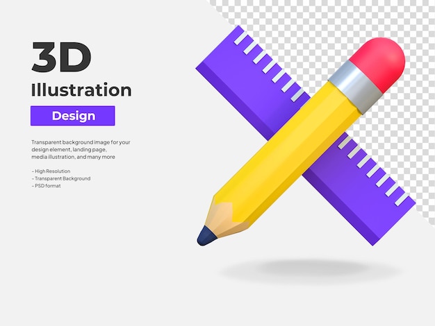 Lápiz y regla icono diseño gráfico 3d ilustración