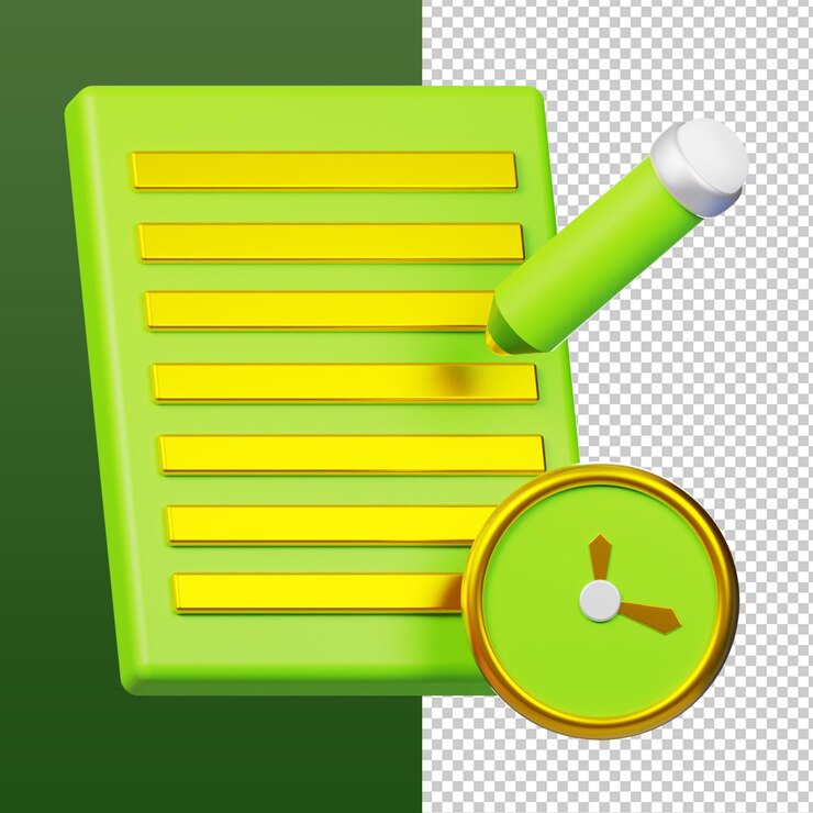 Lápiz y reloj de cuadernos Ilustración 3D
