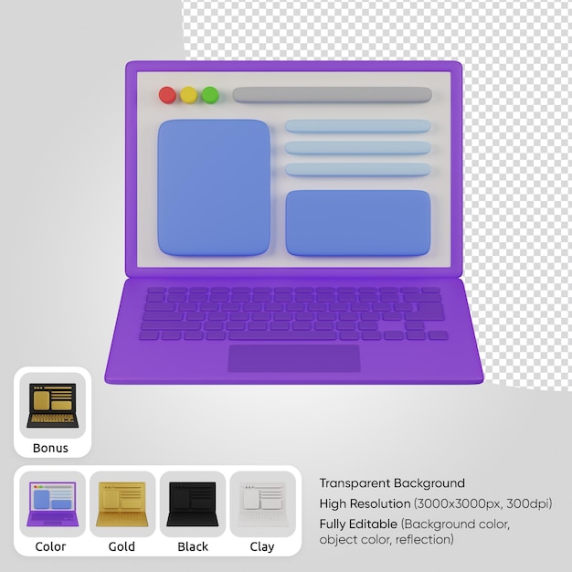 laptop 3D com layout da web