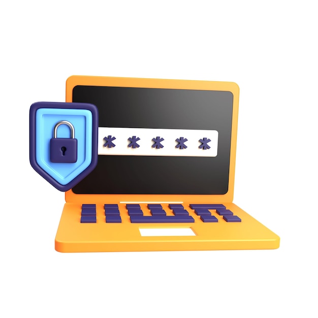 Laptop 3D sicuro con protezione con password e scudo