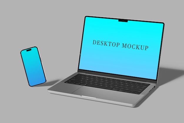 Laptop and Smartphone Mockup on a Gray Surface