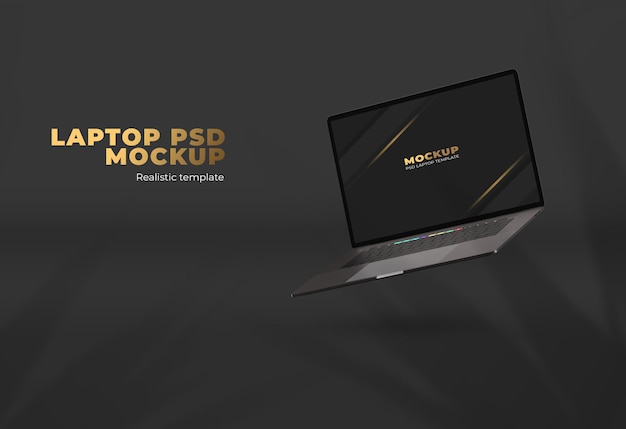 Laptop auf schwarzem hintergrund modelldesign