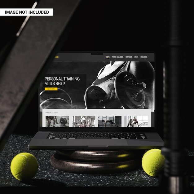 Laptop-Bildschirmmodell der Fitnessstudio-Szene