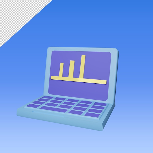 laptop blu con icona grafico in aumento 3d rendering isolato su sfondo trasparente