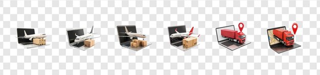 Laptop Collectio3D con aislamiento de avión de carga en fondo transparente