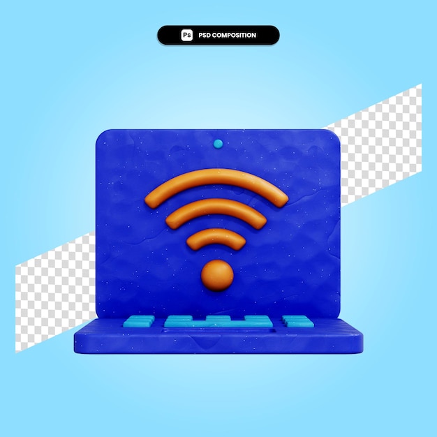 PSD laptop com ilustração de renderização 3d wi-fi isolada