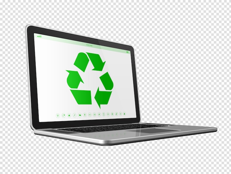 PSD laptop-computer mit recycling-symbol auf dem bildschirm umweltschutzkonzept