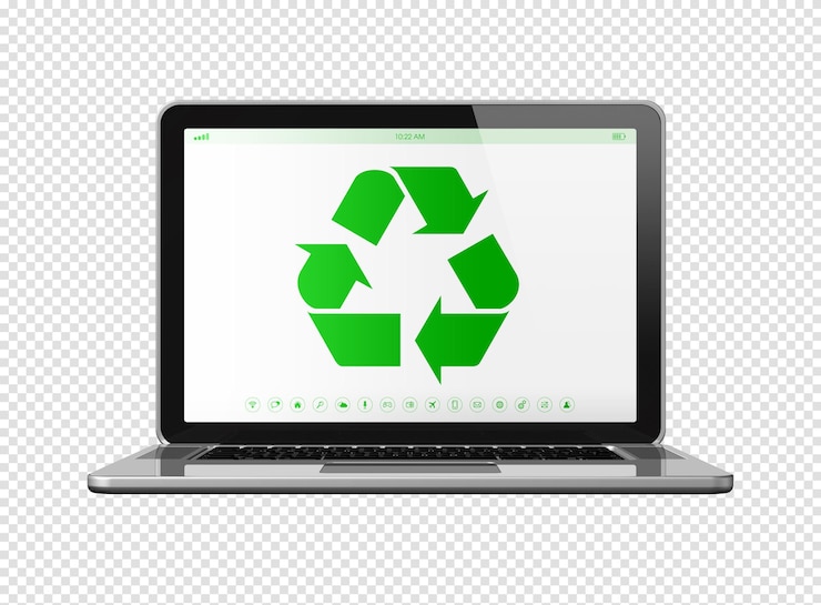 PSD laptop-computer mit recycling-symbol auf dem bildschirm umweltschutzkonzept