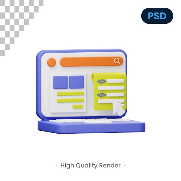Laptop Daten 3D Render Illustration Premium Psd