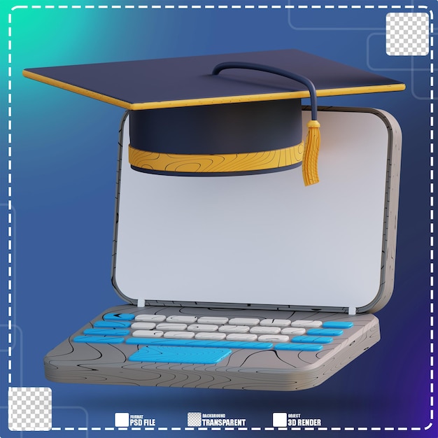 PSD laptop de ilustração 3d e graduação online 3