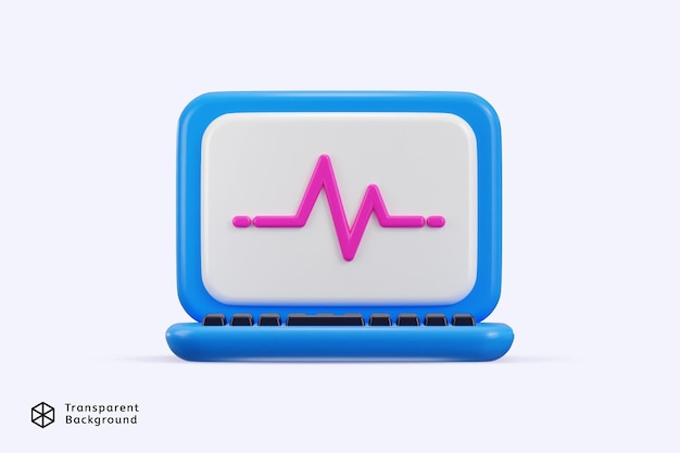 PSD laptop display with heartbeat pulse trace line 3d rendering vector illustration