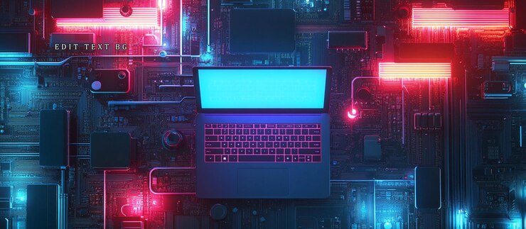 PSD laptop em placa de circuito iluminada