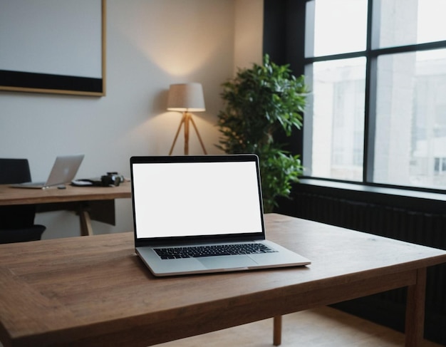 Laptop em uma mesa com uma tela em branco