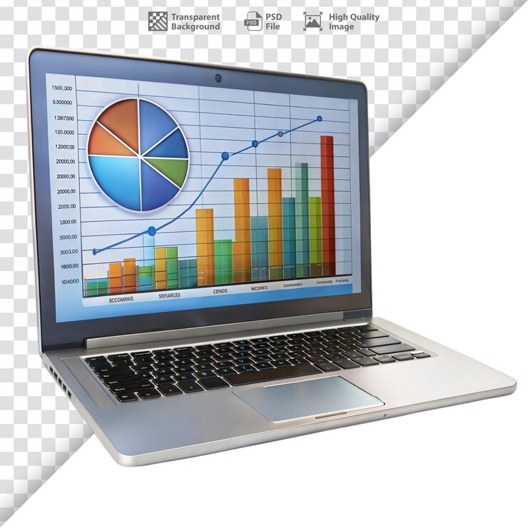 Laptop exibindo um gráfico financeiro com tendência crescente